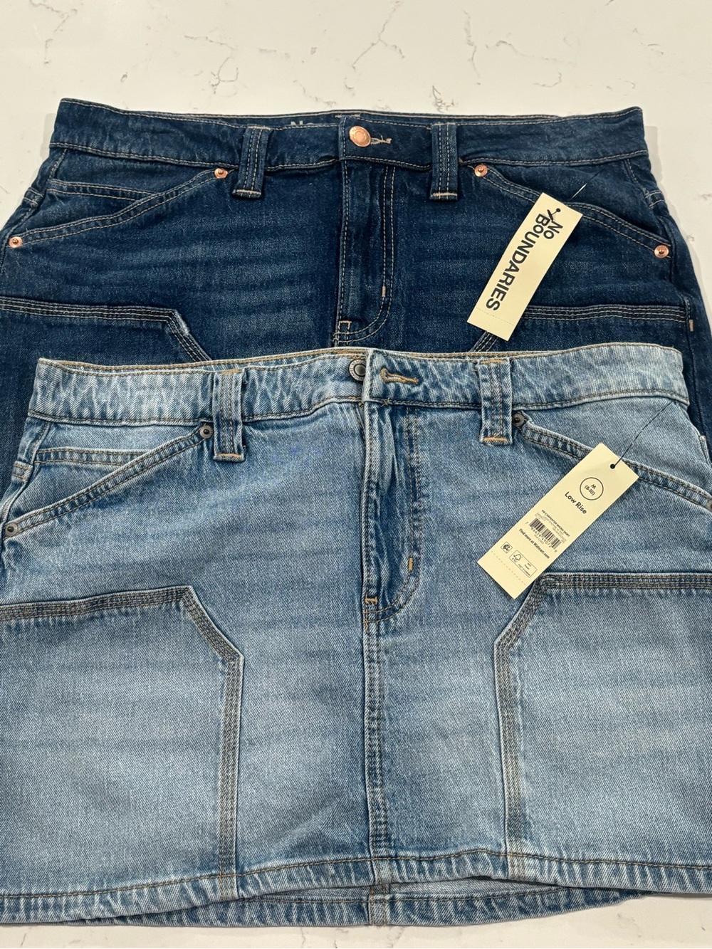 No Boundaries Dark Blue and Light Blue mid rise Jean skirt 2-Pack)